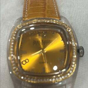 Vintage Joan Rivers Gold Quartz Watch With Leather Band